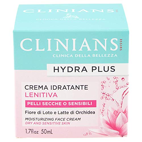 Clinians crema idratante lenitivo viso con acqua di rose per pelli sensibili e secche, 50 ml