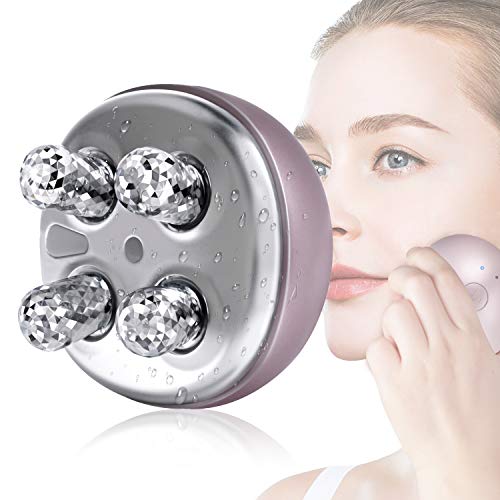 MYCARBON Massaggiatore Viso - Massaggio Viso Antirughe Elettrico, 4 Rulli, EMS Lifting Rassodante e Tonificante, 700mA, 2 Modalità, 3 Velocità, Impermeabile IPX5,...