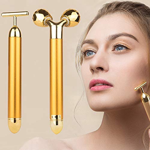 2-IN-1 Beauty Bar Rullo massaggiatore viso 24k Golden Pulse, massaggiatore testa naso naso braccio per lifting facciale, antirughe, pelle tesa, rassodamento viso