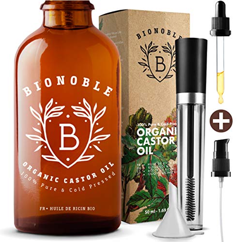 BIONOBLE OLIO DI RICINO PURO 100% Biologico e Pressato a Freddo | Kit Mascara, Pompa e Pipetta in Vetro | Capelli, Ciglia, Sopracciglia, Corpo, Viso e Barba |...